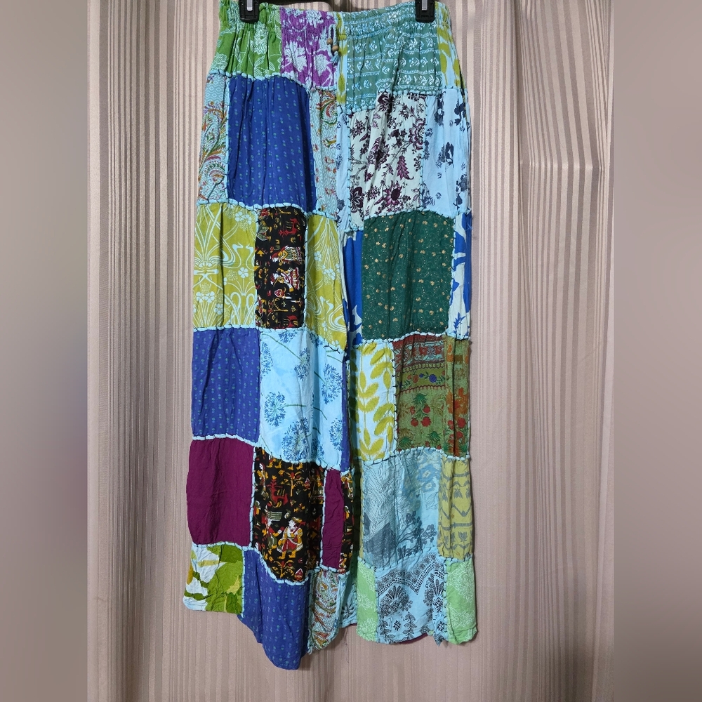 Source Unknown Patchwork Wide Leg Pants in Blue, Green, Purple